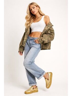 RARE L.A.M.B. Gwen Stefani Royal Elastics Leather Rasta Freedom Gold Sneakers 7